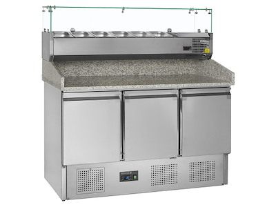 Pizza table 3 doors with cooling attachment GN1/4 x6