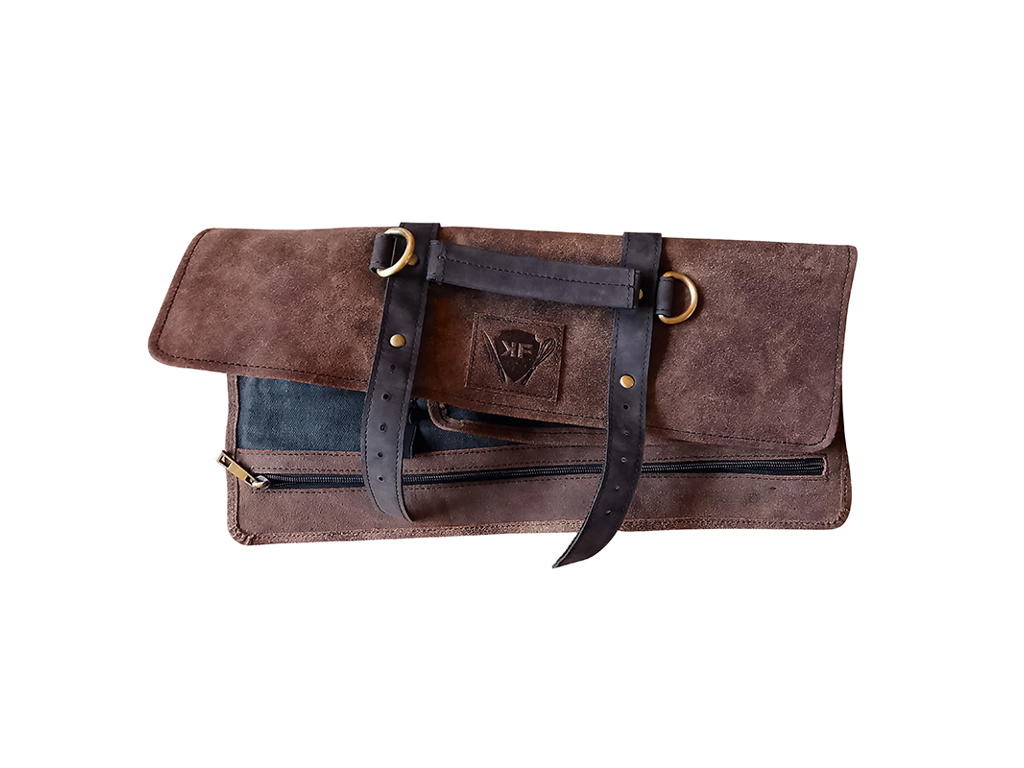 Roll folder Brown Leather 5 Compartments 43x35 cm