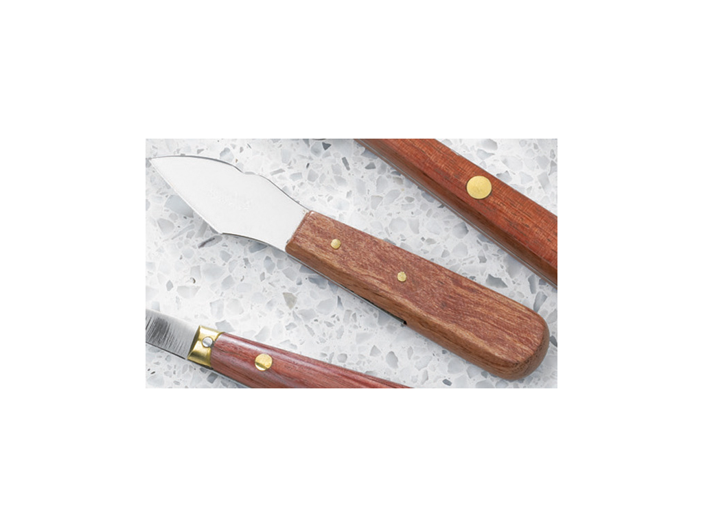 Oyster knife with wooden handle and 2 rivets