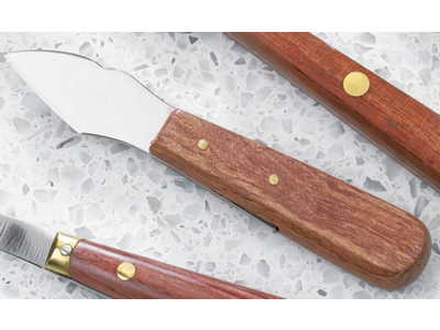 Oyster knife with wooden handle and 2 rivets