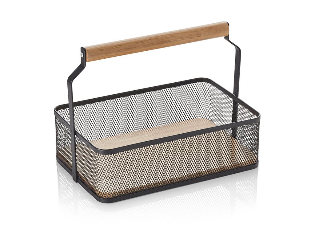 Basket Black net w/wood handle 23.5x15.6x7.5 c