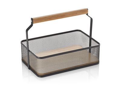 Basket Black net w/wood handle 23.5x15.6x7.5 c