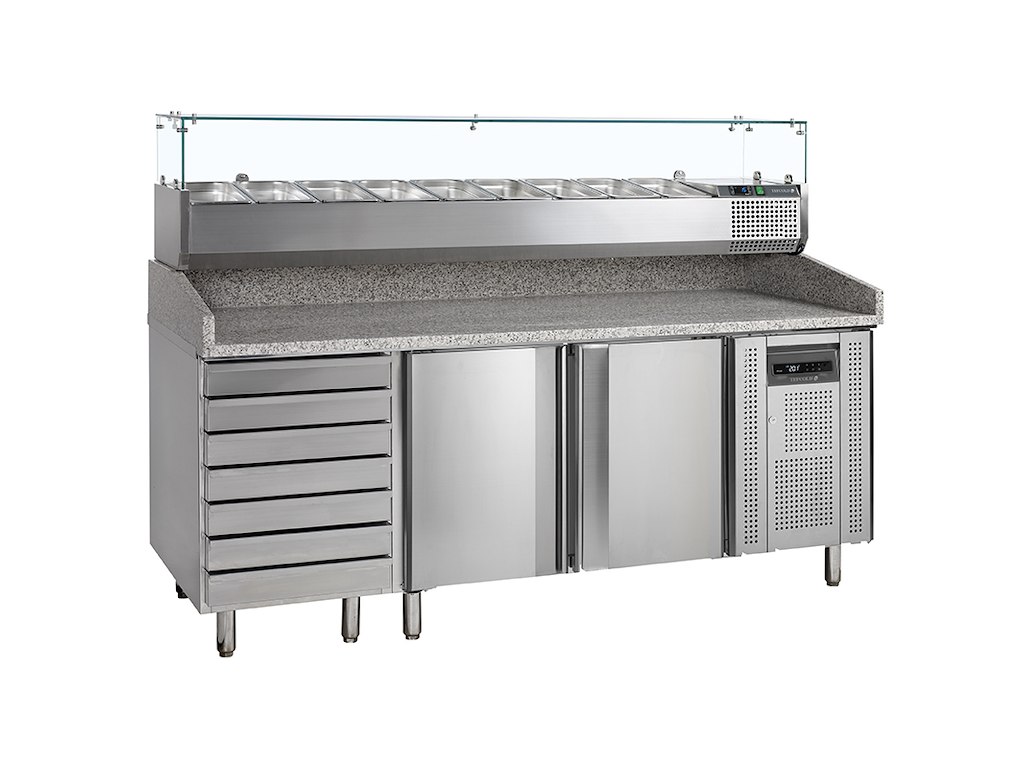 Pizza table 2 doors 7 dough drawers with cooling option