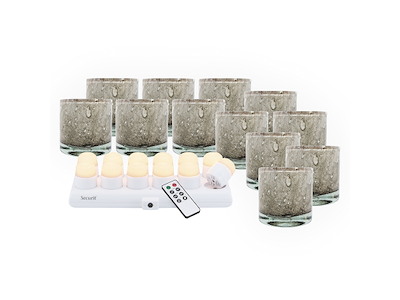Candle holder AYLA Gray w/White taper candle 12pcs
