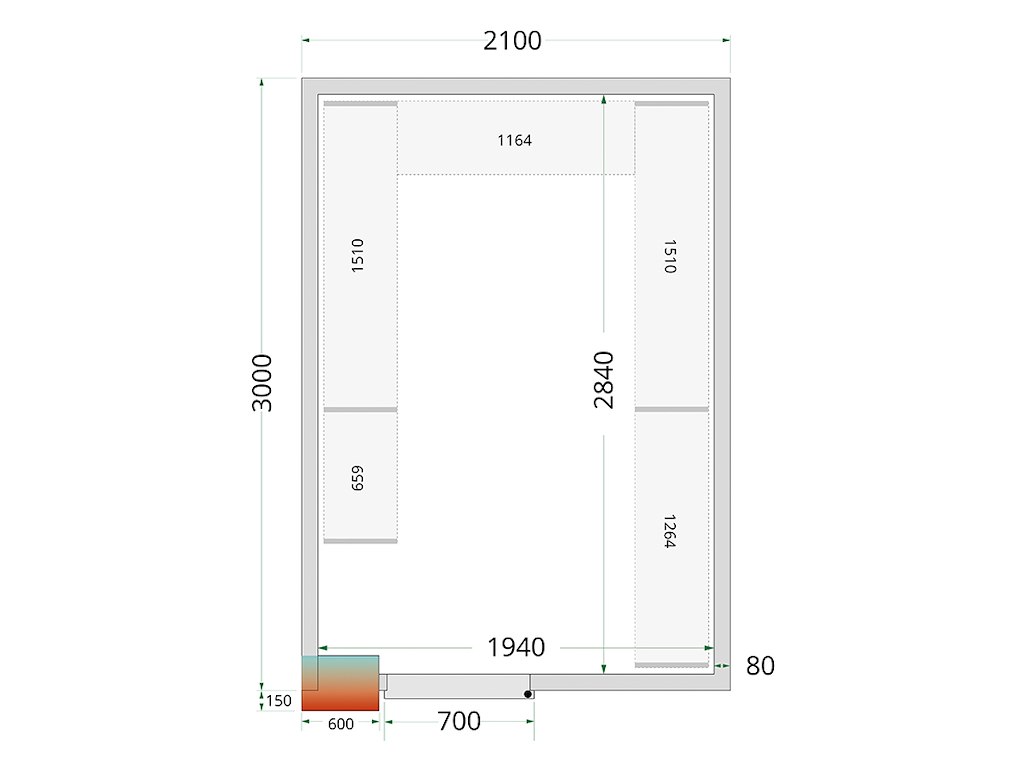 Cool room panel 2100x3000x2200 80mm