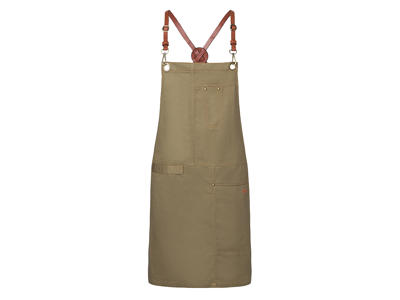 Apron Khaki with leather strap 68x80 cm