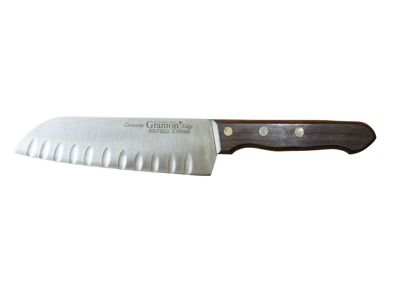 Santoku knife, 18 cm, Granton, wooden handle, with air cut