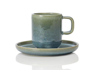 Green Stoneware Espresso Cup 90ml - 5.5x5.5x6.5cm