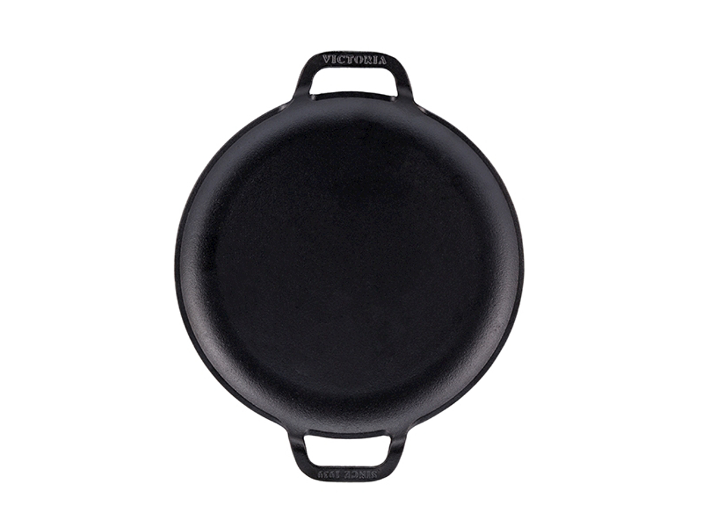 Pizza pan with two handles, 25cm, Victoria, cast iron