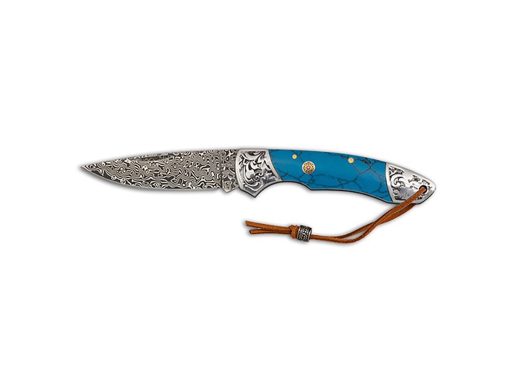 Pocket knife Damascus 73 layers 7.5 cm Blue Res