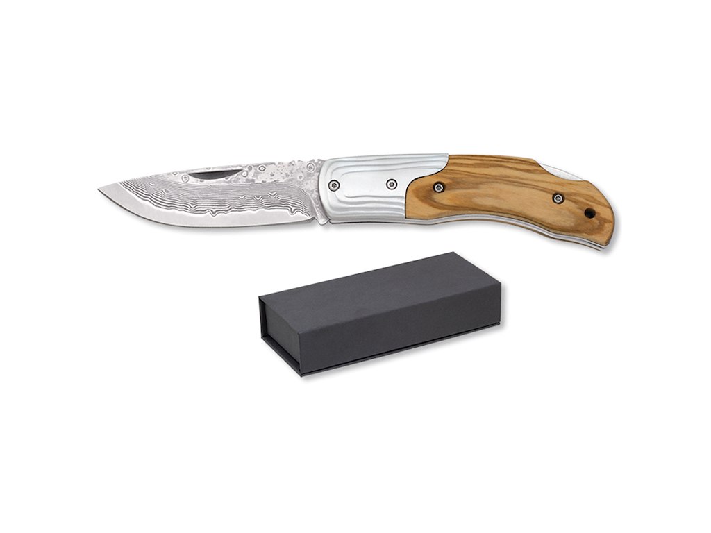 Pocket knife Damascus 67 layers 7.7cm Olive tree