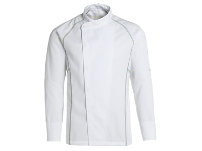 Chef jacket white w/green flatlock 4XL