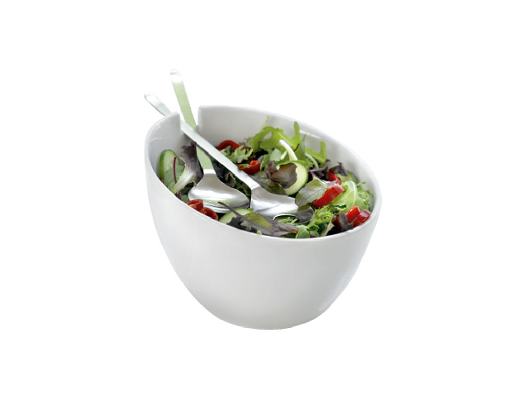 Bowl Salad with cutlery white porcelain