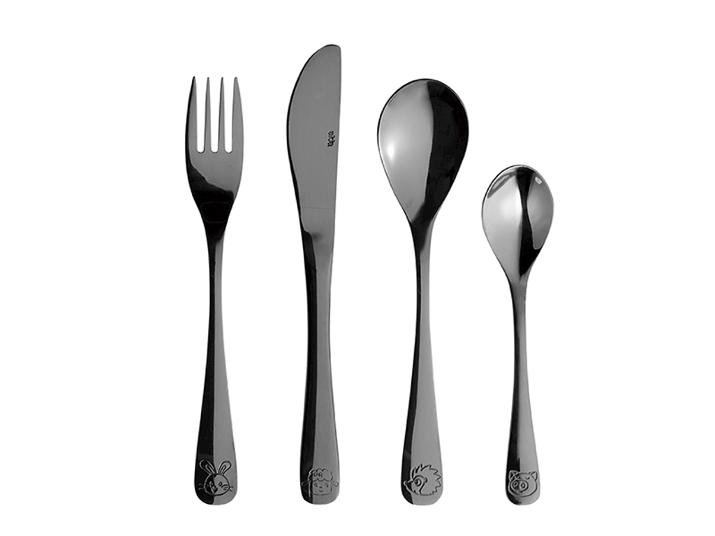 Cutlery set for children black 4 pieces