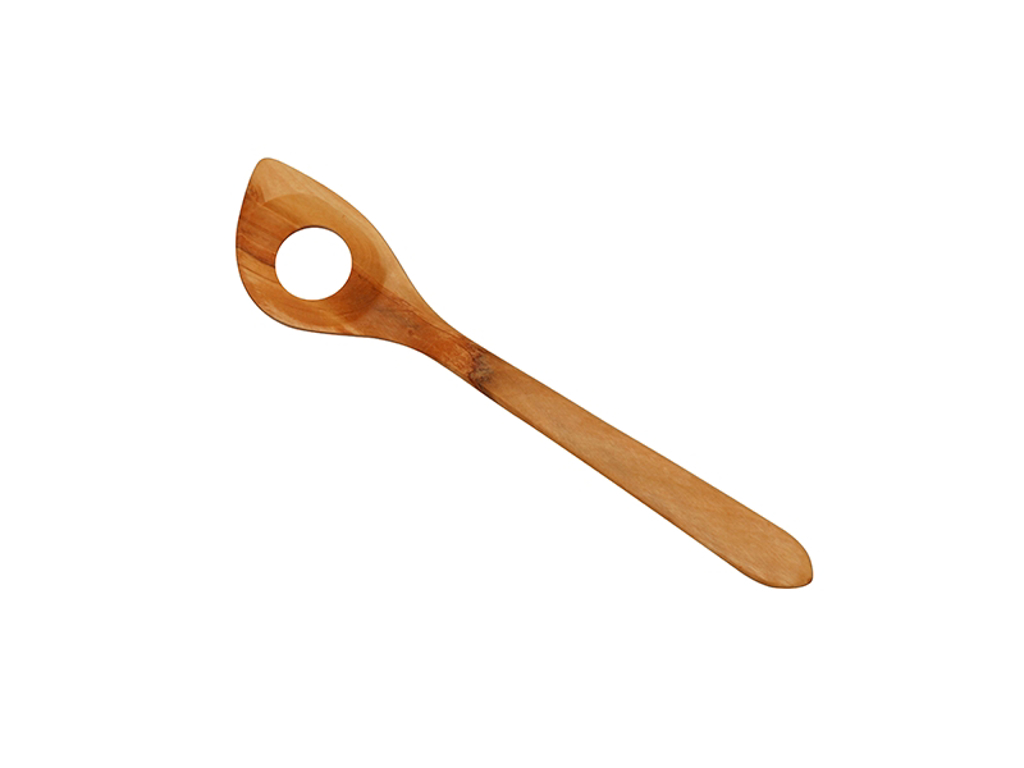 Serving spoon pointed with hole 30cm olive wood