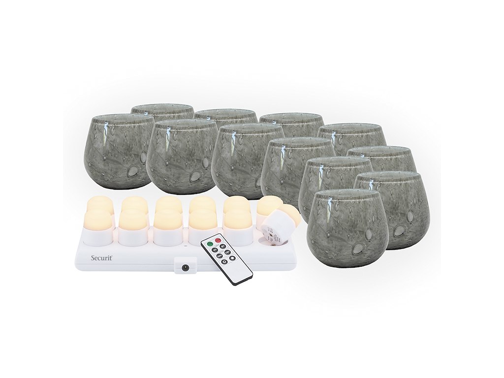 Candle holder LUNA Gray w/White taper candle 12pcs