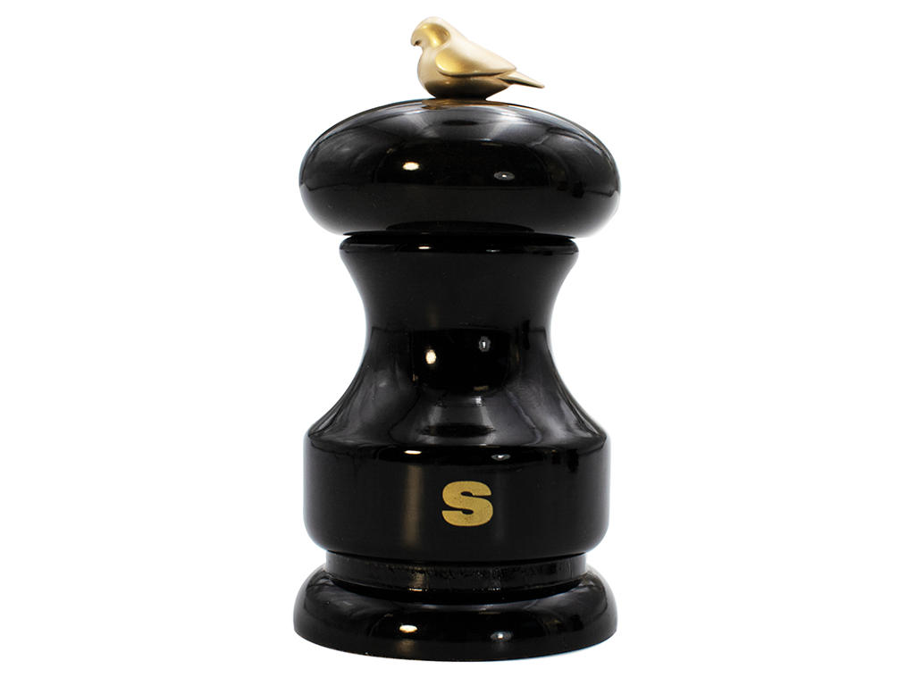 Salt mill 11 cm Beech Lacquered Black Bird