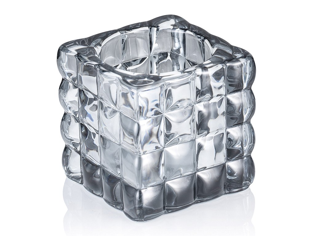 Candle holder 8x8x8 cm Glass Cube Smoke Gray