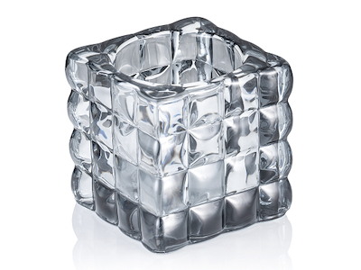 Candle holder 8x8x8 cm Glass Cube Smoke Gray