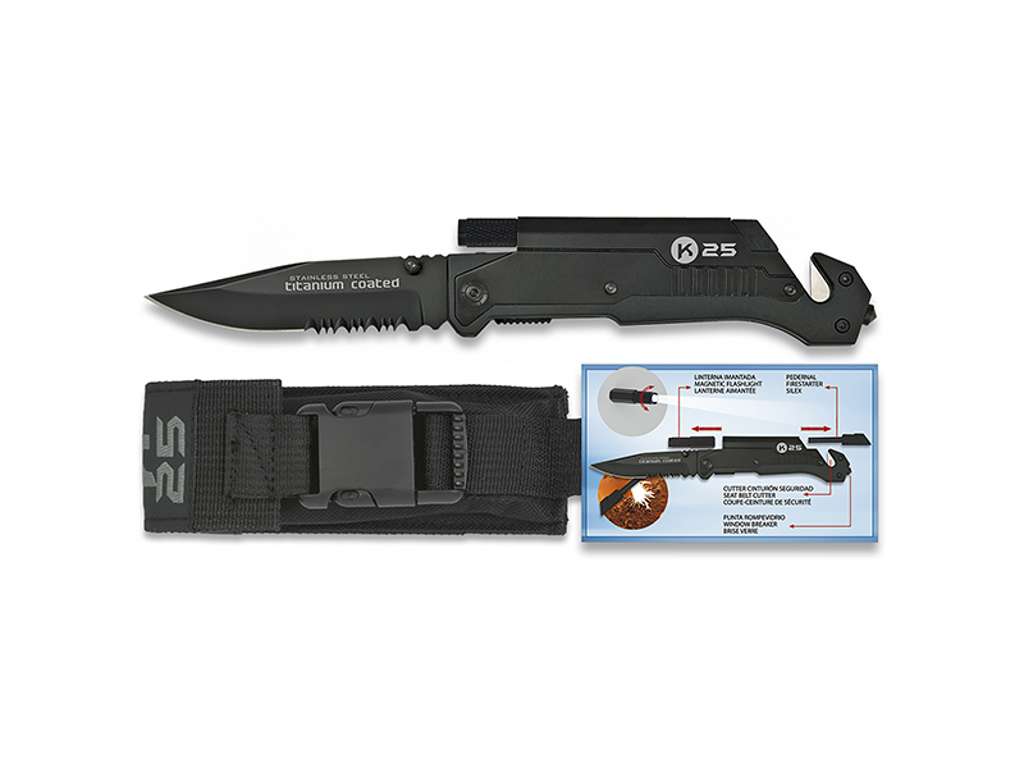 Pocket Knife K25 Black with 9.5 cm Blade