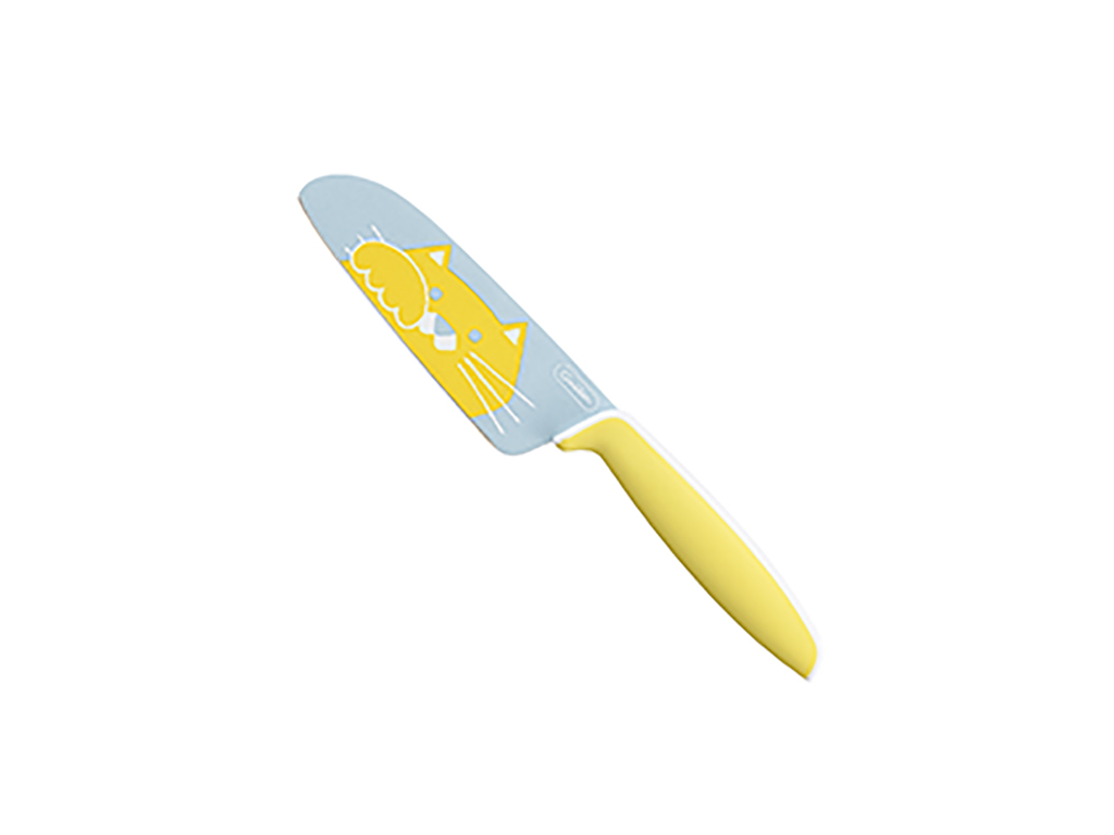 Children's knife, 12 cm, Tojiro, yellow, with cat motif