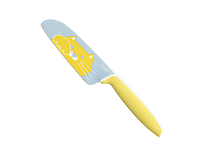 Children's knife, 12 cm, Tojiro, yellow, with cat motif