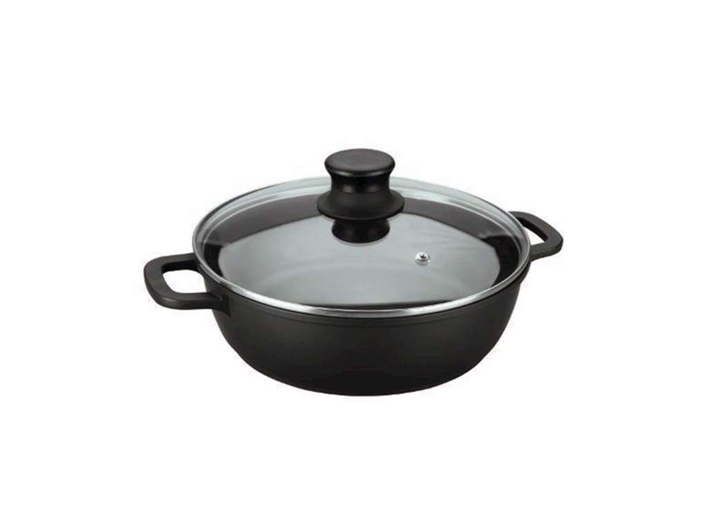 Pot, aluminum black w/glass lid 2.6 l