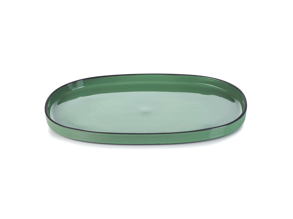 Plate Oval 35.5x22 cm Green Caractere