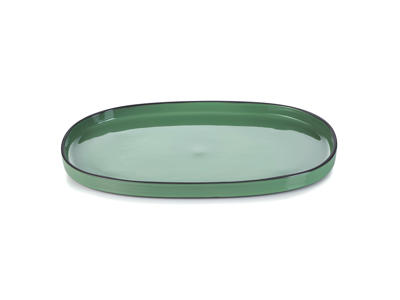 Plate Oval 35.5x22 cm Green Caractere