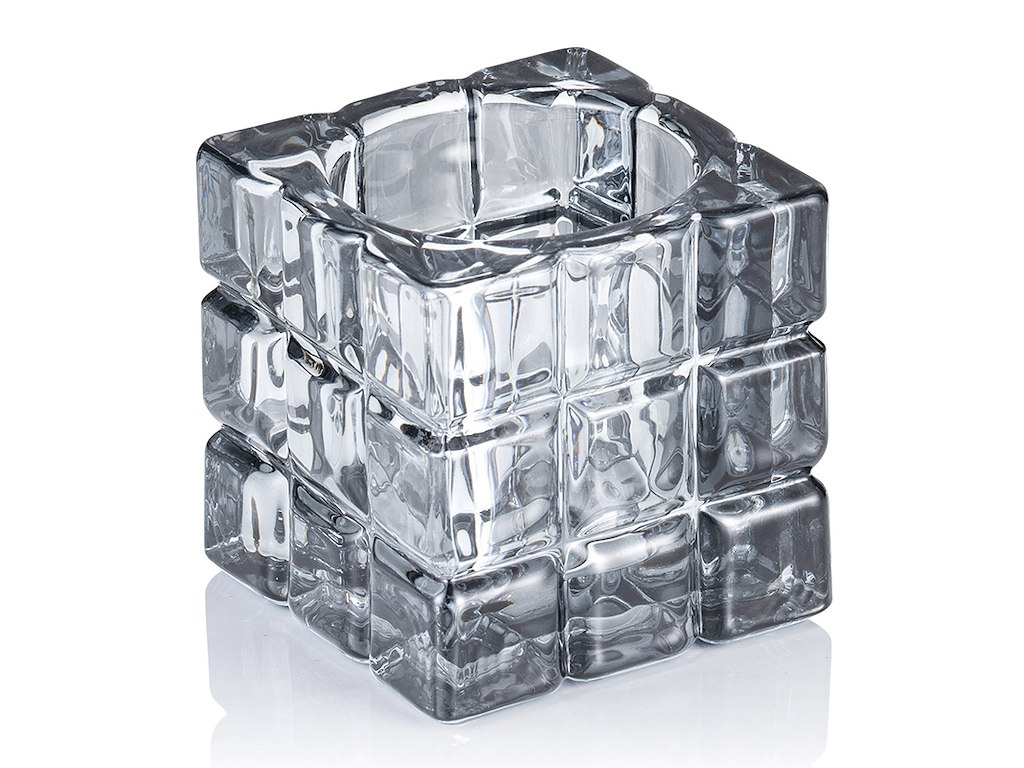 Candle holder 6.5x6.5x6.5 cm Glass Cube Smoke G