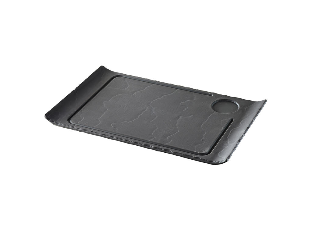 Plate with 2 handles 39.5x24 cm Unglazed Black Basalt
