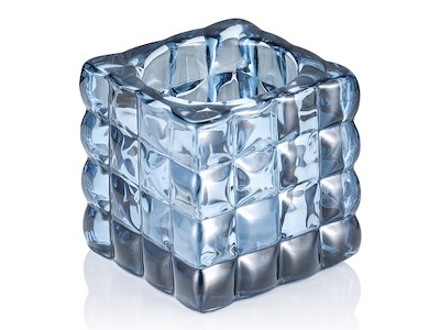 Candle holder 8x8x8 cm Glass Cube Light Blue
