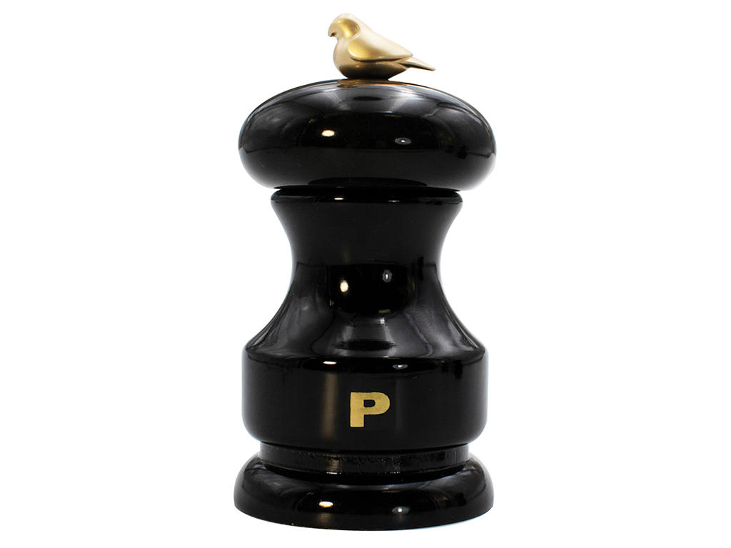 Pepper mill 11 cm Beech Lacquered Black Bird