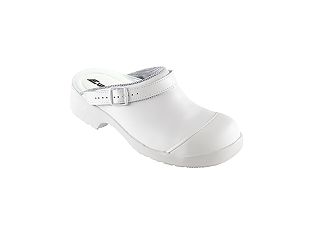 Safety clogs with heel strap, white