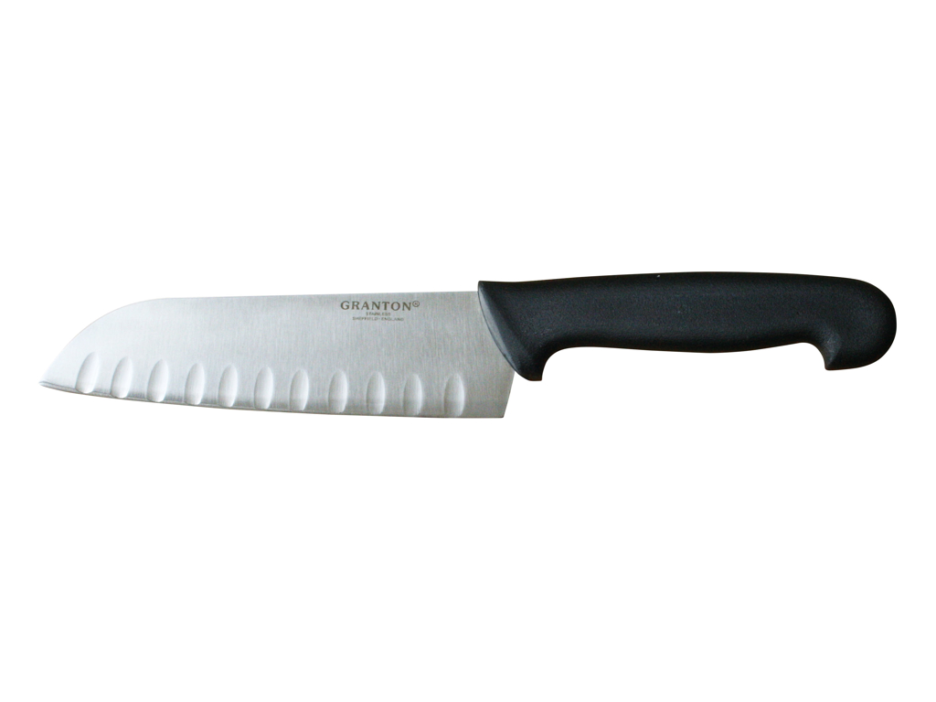 Santoku knife, 18 cm, Granton, Black, with air cut