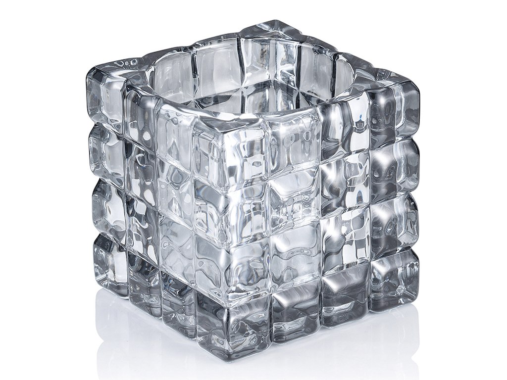 Candle holder 9x9x9 cm Glass Cube Smoke Grey