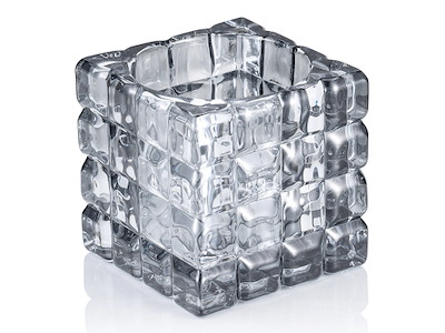 Candle holder 9x9x9 cm Glass Cube Smoke Grey