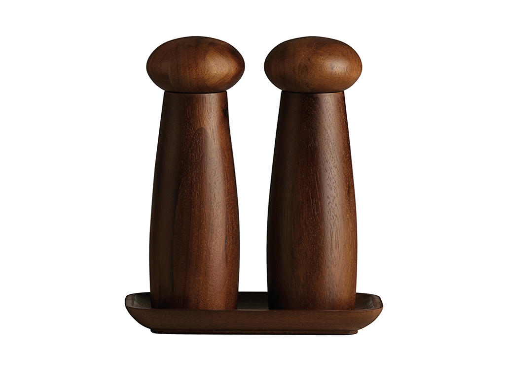 Raw Grinder Set with Tray Dark Wood