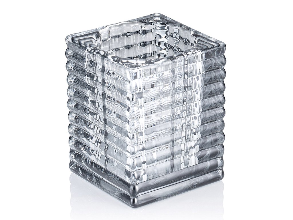 Candle holder 7.5x7.5x9.5 cm Glass Cube Smoke G