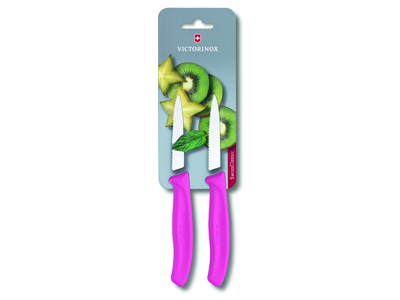 Herb knife with wave edge, 8 cm, 2-pack, Victorinox, pink