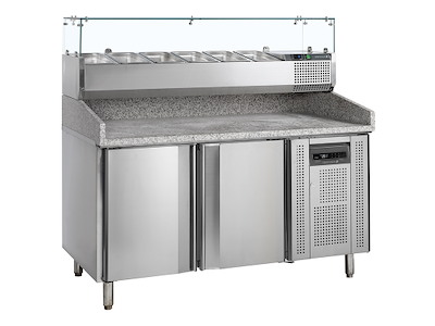 Pizza table 2 doors w/cooling attachment GN1/3 x6