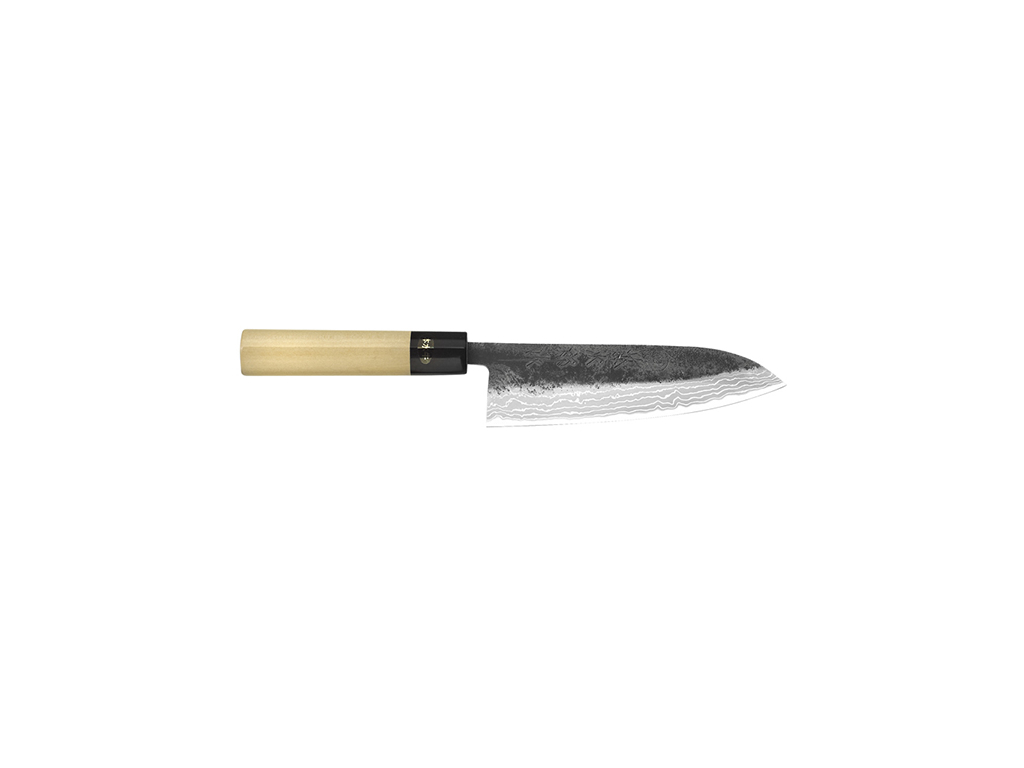 Tojiro Chef Knife, 17 cm, hand-forged, damasked, wooden handle