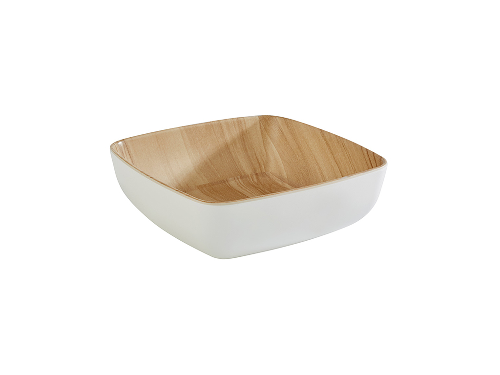 Bowl Melamine white/wood look 16.5x16.5 cm
