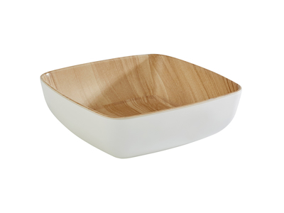 Bowl Melamine white/wood look 16.5x16.5 cm