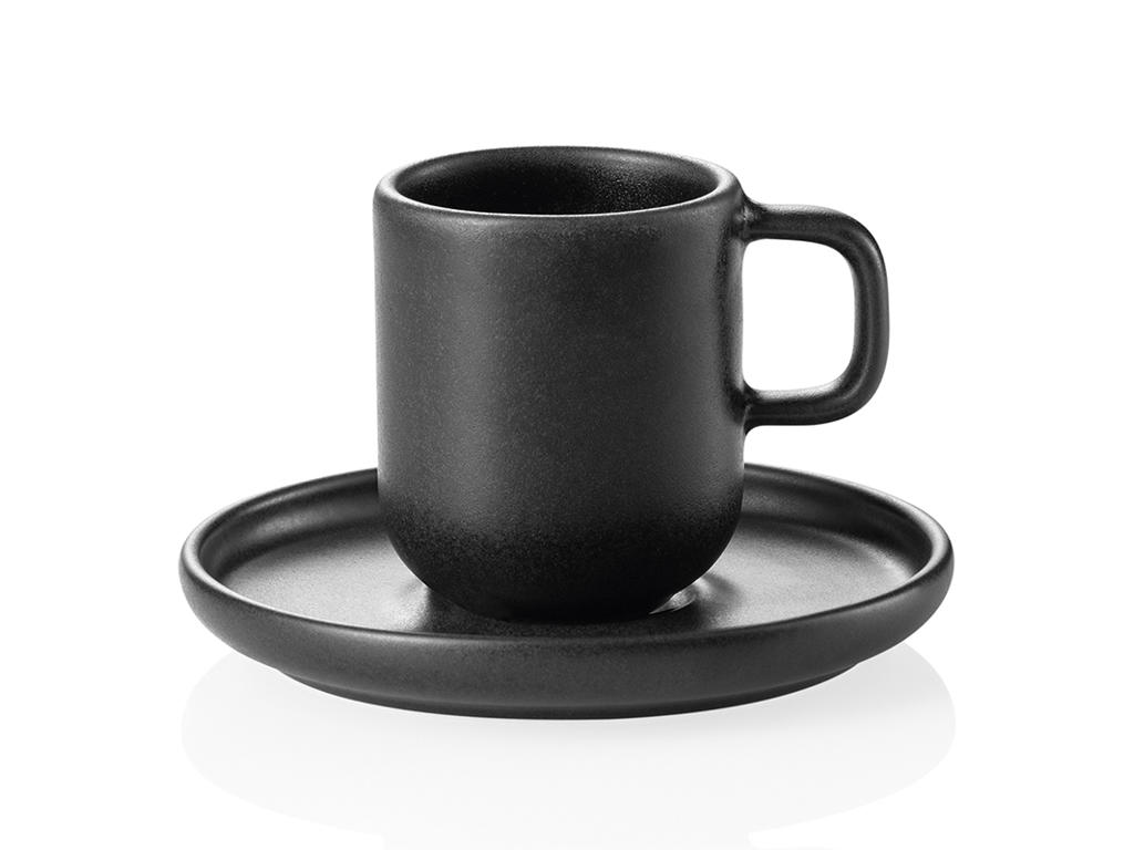 Black Stoneware Espresso Cup 90ml - 5.5cm - Saucer 11.5cm