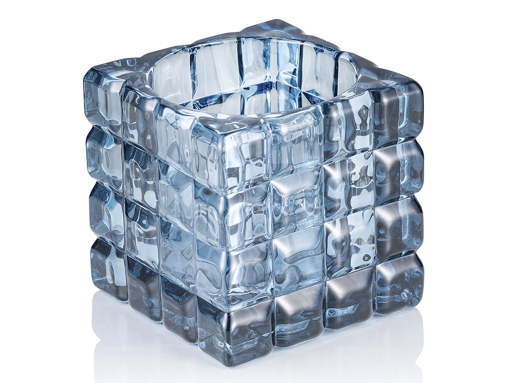 Candle holder 9x9x9 cm Glass Cube Light Blue