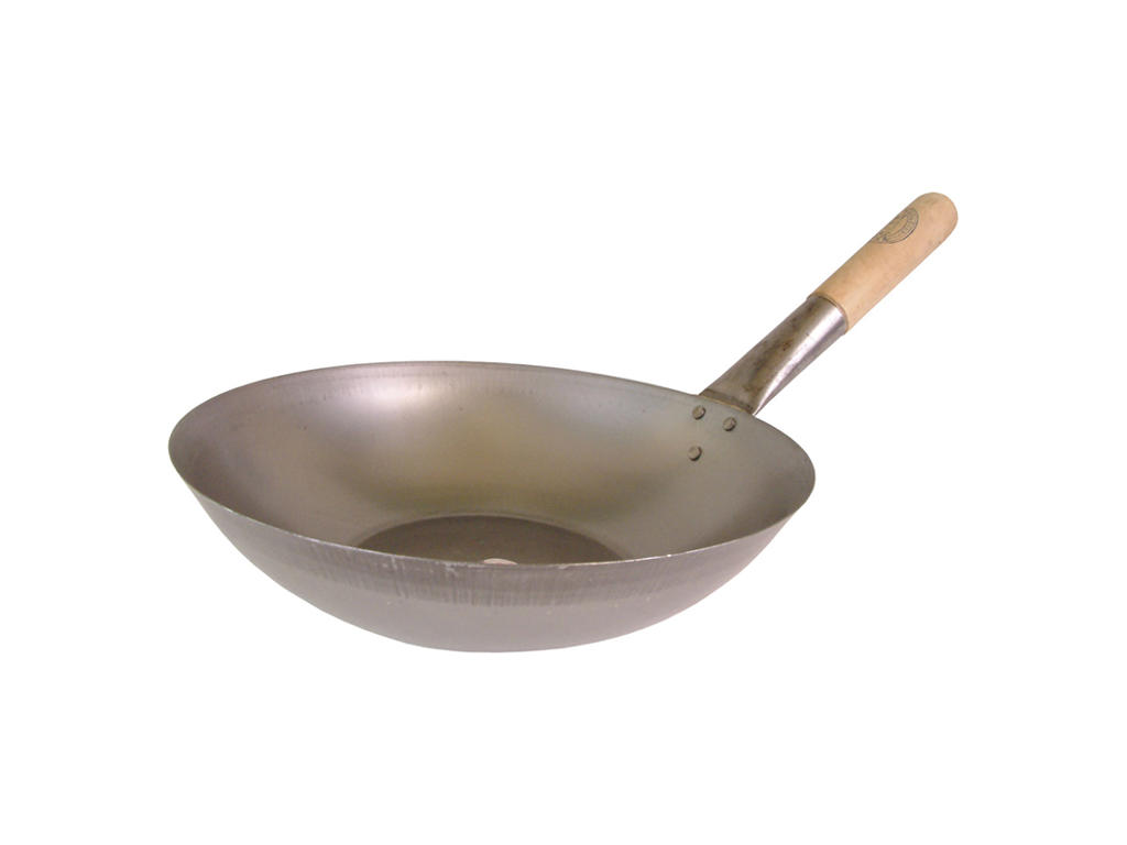 Wok 33 cm Iron with Wooden Handle Flat Bottom
