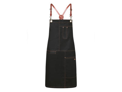 Apron Black with leather strap 68x80 cm