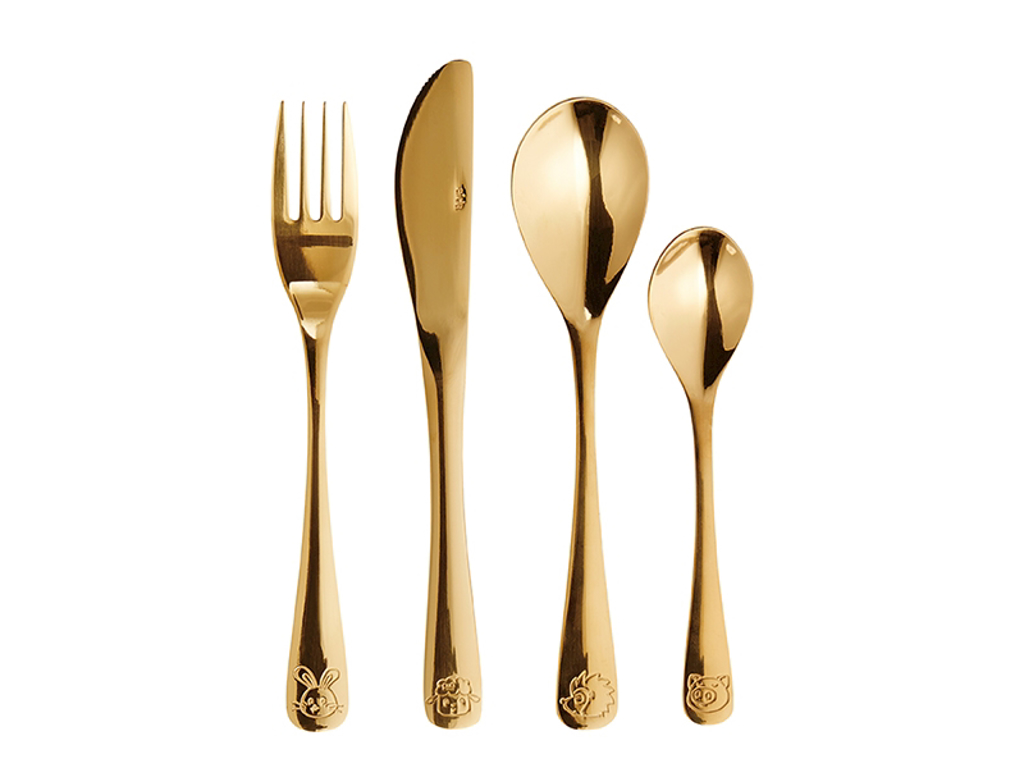 Cutlery set for children gold 4 pieces