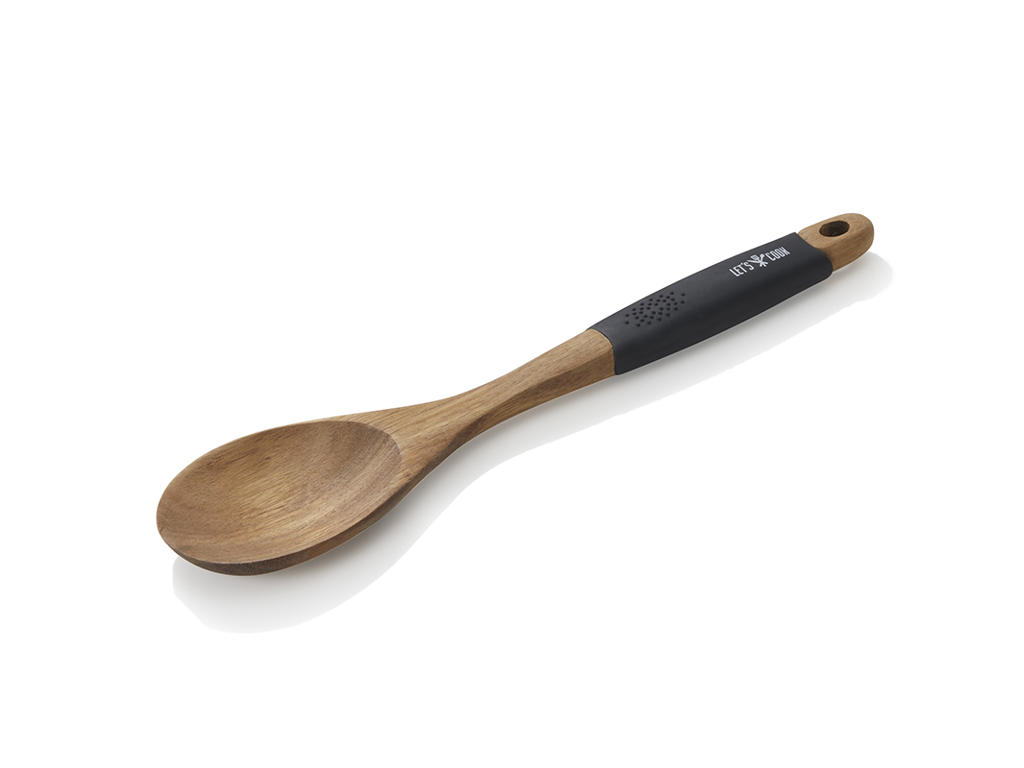 Wooden Spoon with Silicone on Handle 30.5c